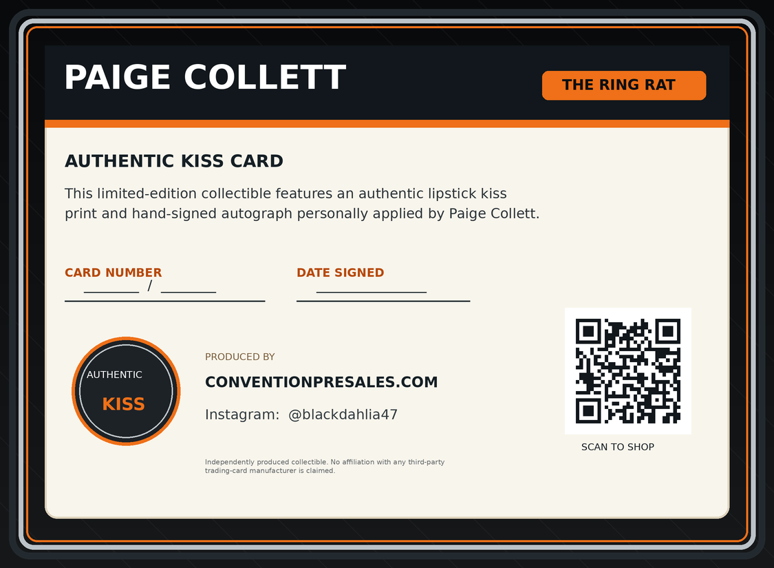 Pre-order Paige Collett Autograph & Kiss Card #’d Limited
